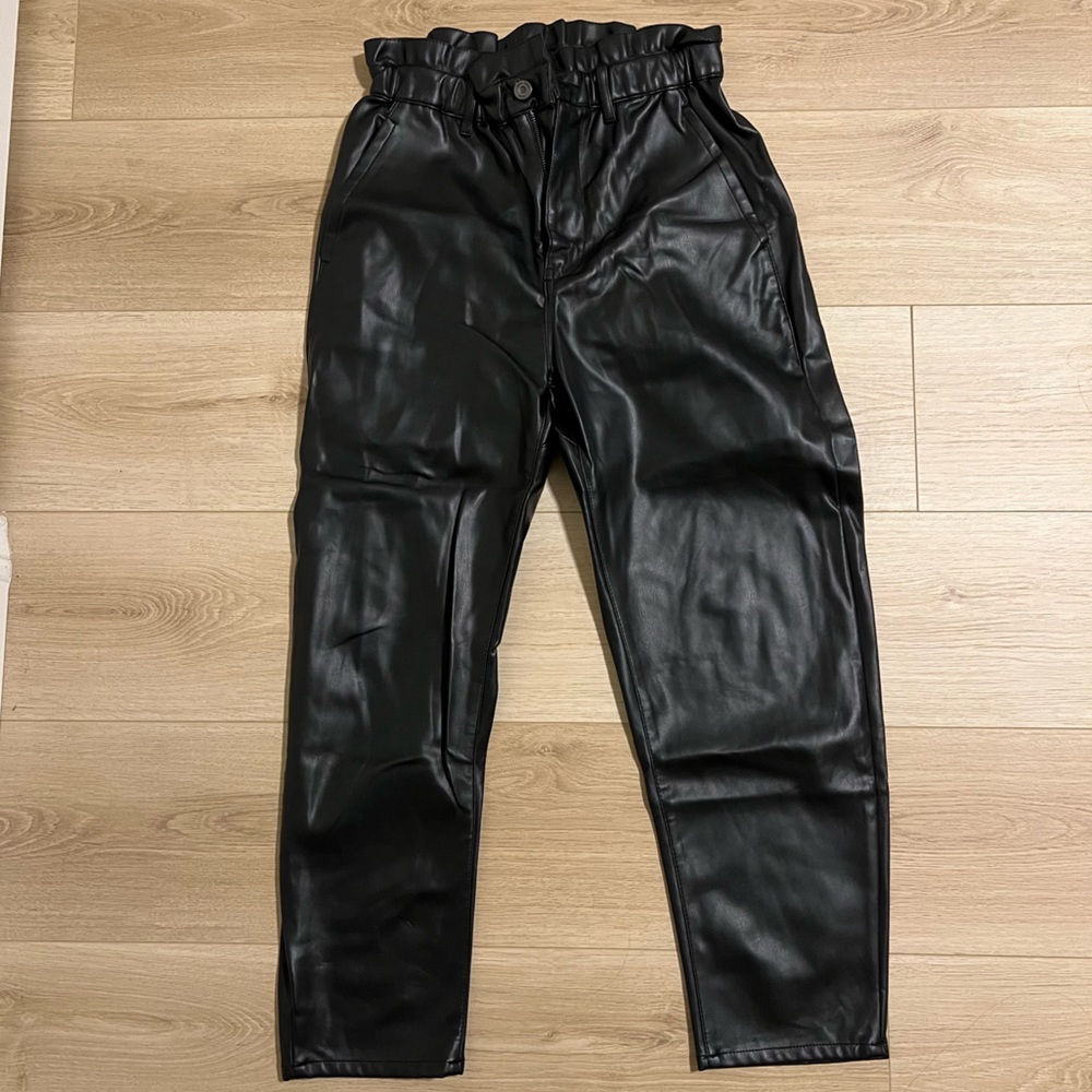 Zara Black Tapered Leather Pants